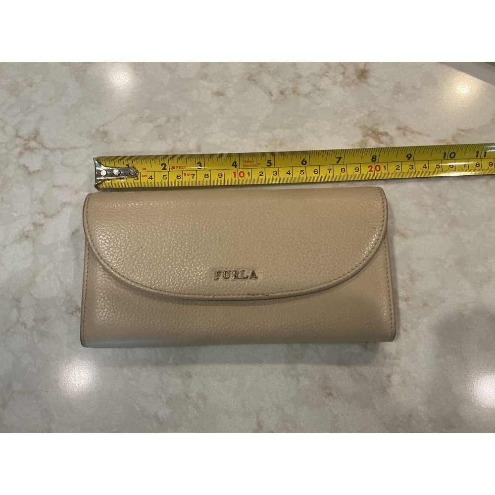 Furla Leather Wallet Clutch Snap Closure Beige